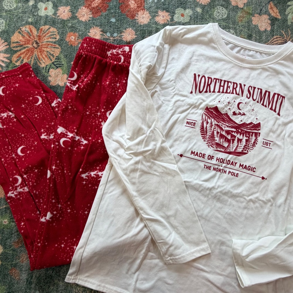 Cat & Jack Kids XXL 16/18 Christmas Pajama Set Northern Summit White Red Fleece